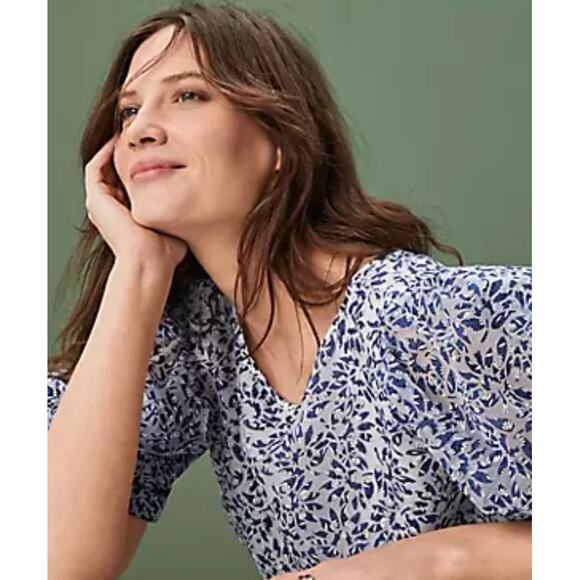 Ann Taylor Tie Back Puff Sleeve Short sleeve top blouse sx LG NWT - Picture 6 of 12